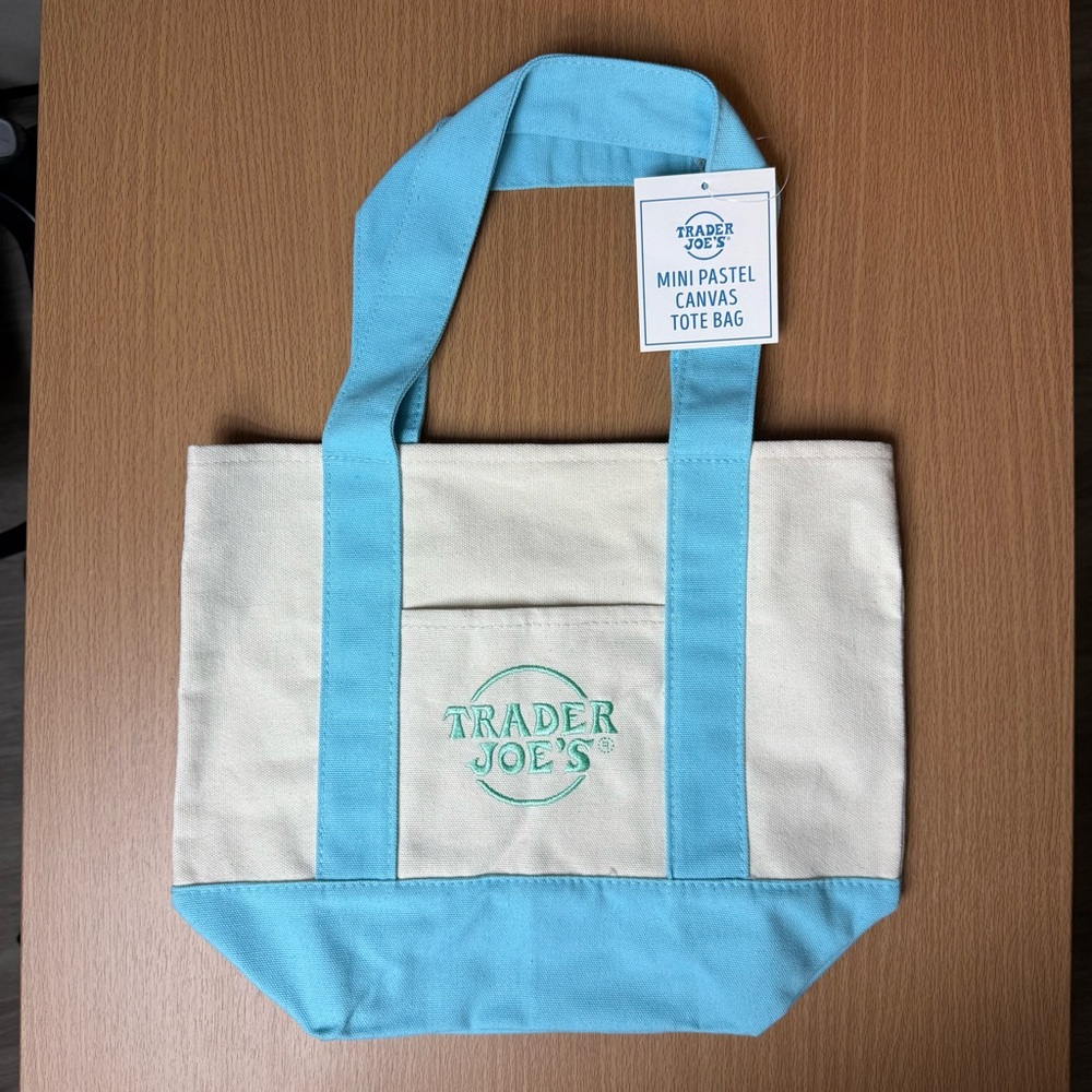NWT 2026 Limited Trader Joe’s Mini Pastel Canvas Tote Bag - Blue